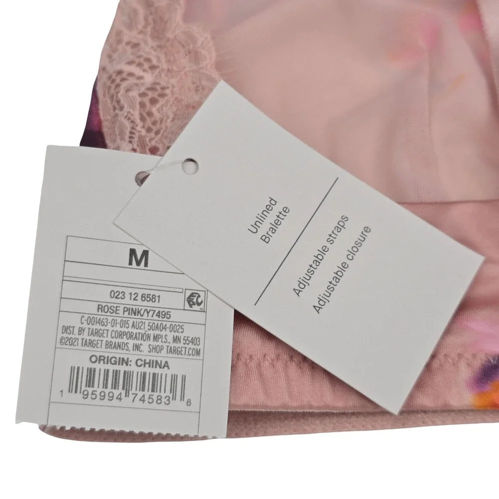 Auden Unlined Bralette M Rose Pink Floral Lace Wireless Bra NWT